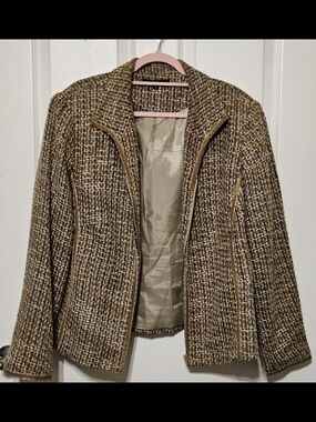 Dalia Vintage Tweed Blazer Jacket with Zipper Piping